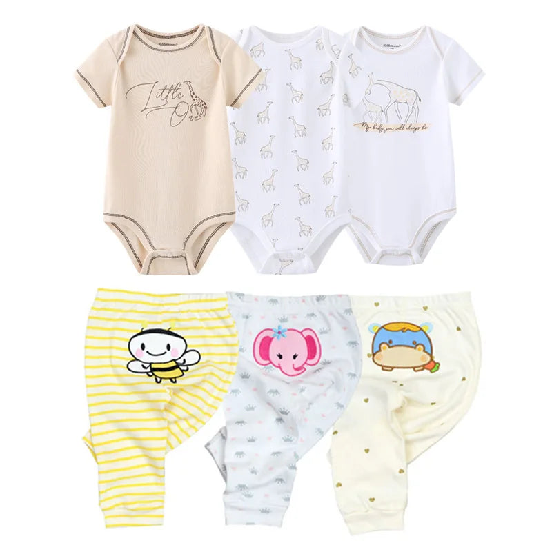 Unisex 6/9/10Pieces Cotton New Born Bodysuits+Pants