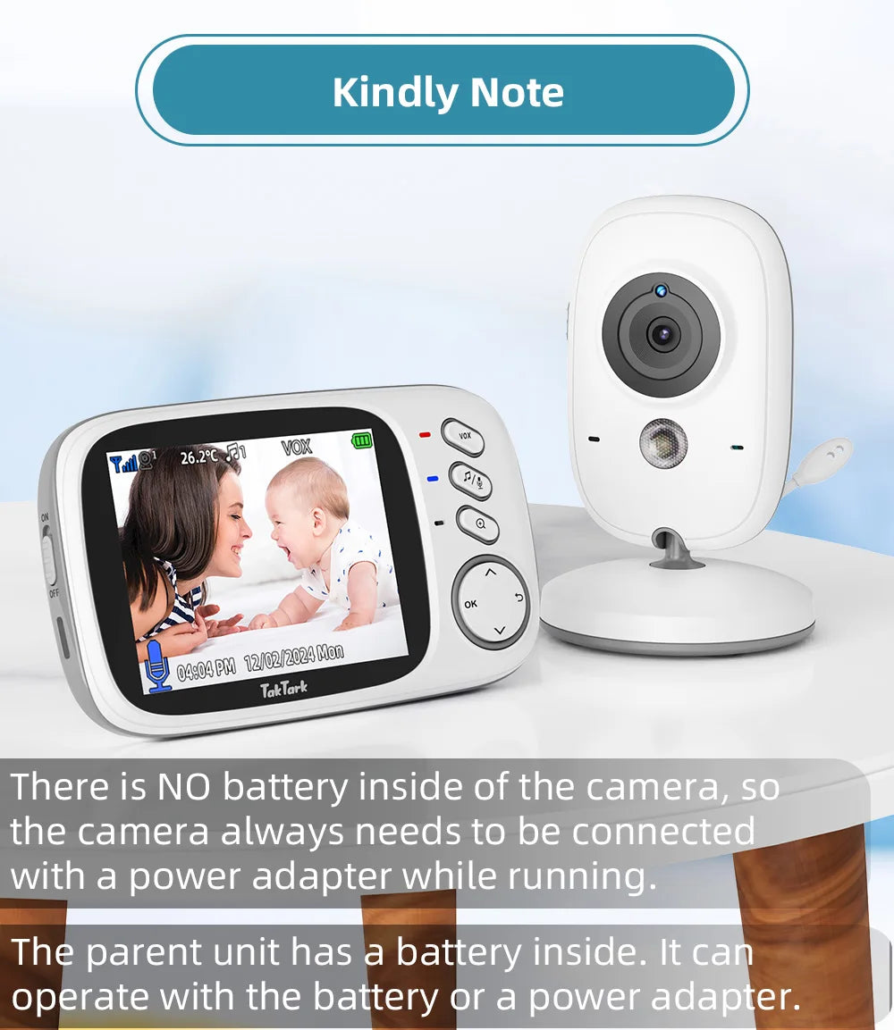 3.2 Inch Wireless Video Baby Monitor With Lullabies Auto Night Vision Two Way Intercom Temperature Monitoring Babysitter