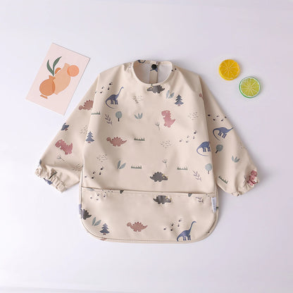 Baby Kids Toddler Long Sleeve Waterproof Feeding Bib Apron Pocket