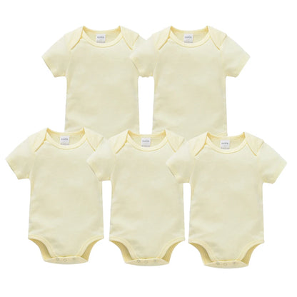 0-24 Months 3PCS 5PCS Unisex Baby Solid White Short Sleeve Cotton Bodysuits