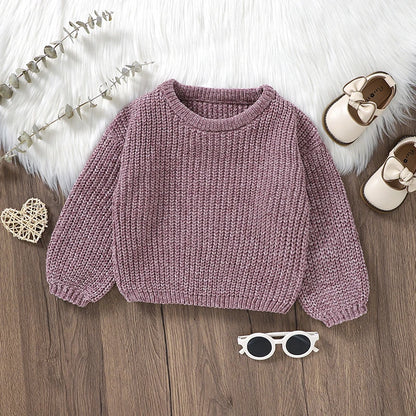 Purple Crew Neck Long Sleeve Girl Sweater