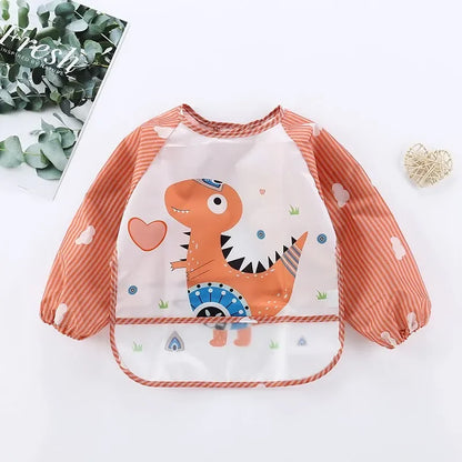 1Pcs Waterproof Eating Smock Infant Toddler Baby Cartoon Long Sleeve Bib