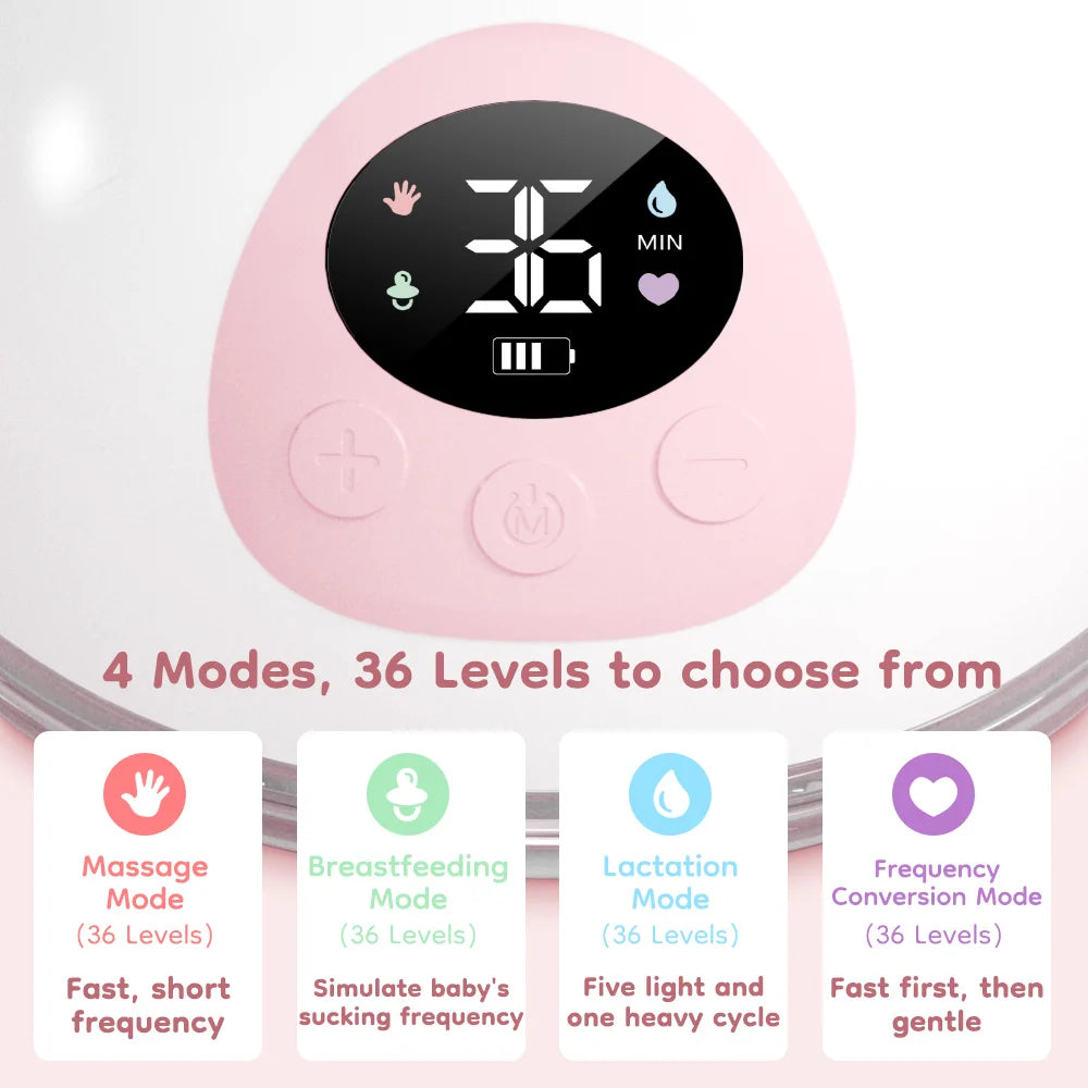 Wearable Electric Breast Pump 4 Modes 36 Suction Levels Hands Free Breast Pumps Milk Collector with 19/24mm Flange