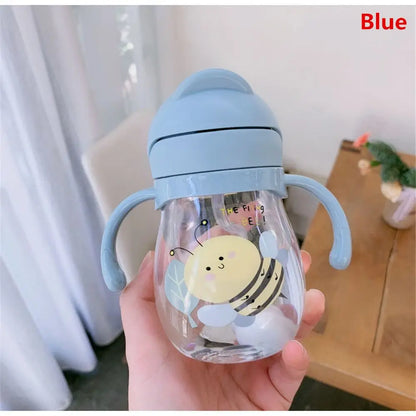 250ML Cartoon Pattern Outdoor Child Drinking Bottle with Straw Baby Feeding Cup for Kids Training Portable Handle Water Bottle