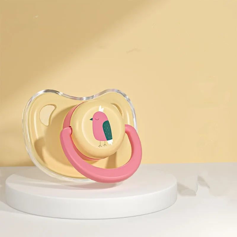 Cartoon Baby Silicone Pacifier 0-6-36 Months Old Newborn Anti Bloating and Sleeping Flat Head Pacifier with Dust Cover