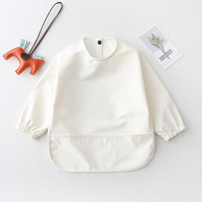 Baby Kids Toddler Long Sleeve Waterproof Feeding Bib Apron Pocket