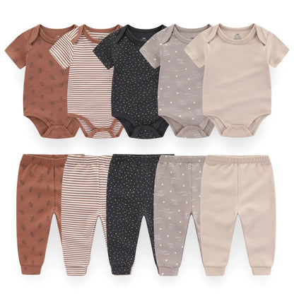 Unisex 6/9/10Pieces Cotton New Born Bodysuits+Pants