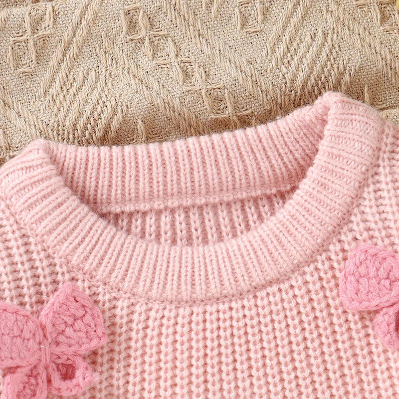 Crew Neck Long Sleeve Knitted Baby Girl Sweater