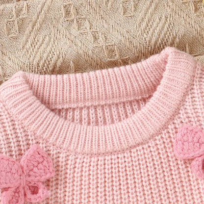 Crew Neck Long Sleeve Knitted Baby Girl Sweater