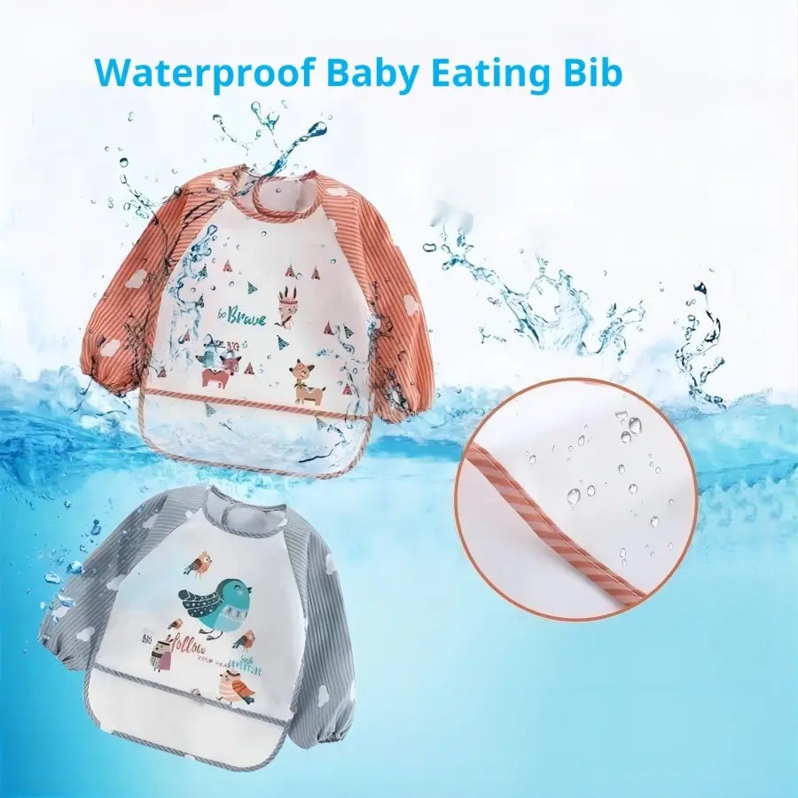 1Pcs Waterproof Eating Smock Infant Toddler Baby Cartoon Long Sleeve Bib