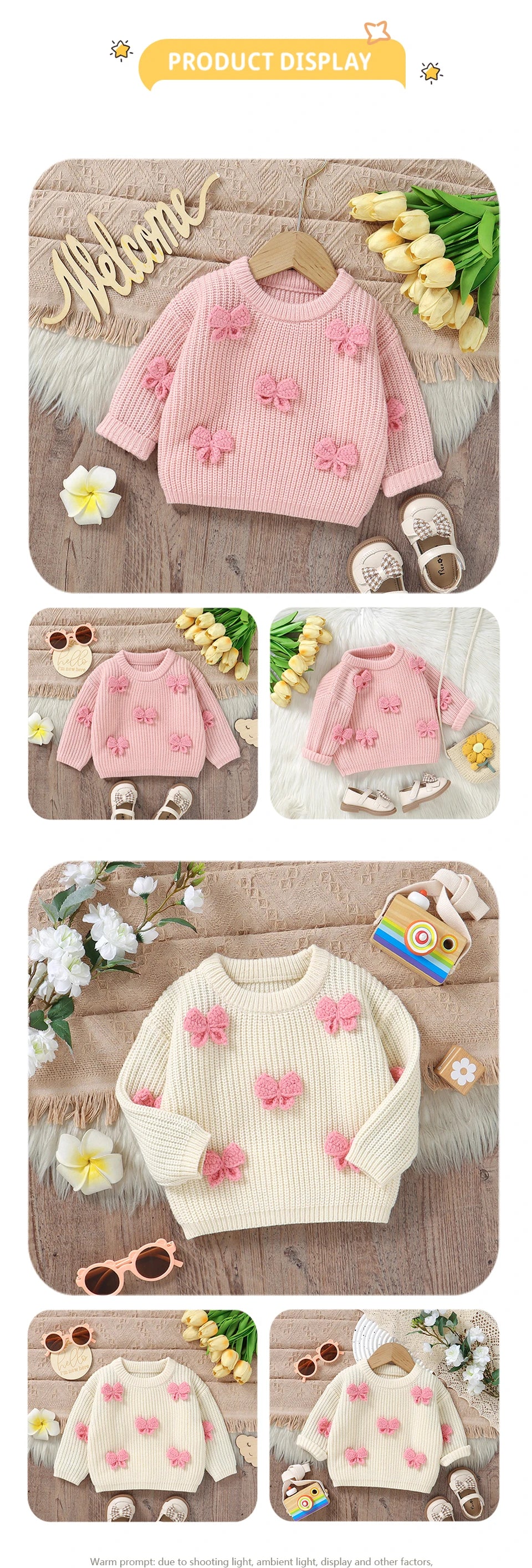 Crew Neck Long Sleeve Knitted Baby Girl Sweater