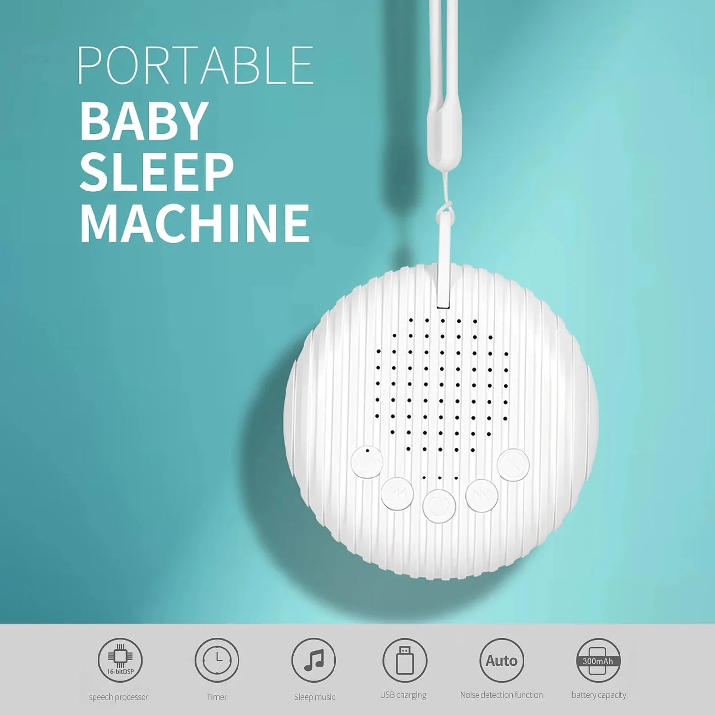 10 Songs White Noise Sound Machine Portable Baby Sleep Machine Soothing Sounds Volume Adjustable Built in Rechargeable BatteryQ3