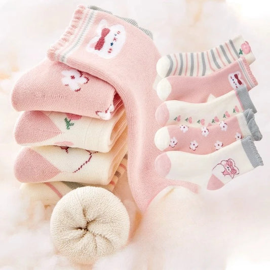 5Pairs Children's Socks Wool Circle with Wool Thickening Skin Warm Stockings