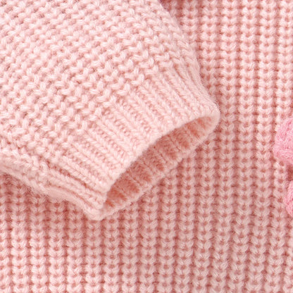 Crew Neck Long Sleeve Knitted Baby Girl Sweater