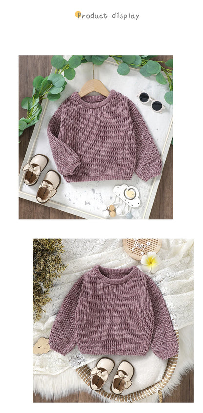 Purple Crew Neck Long Sleeve Girl Sweater