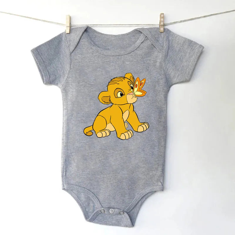 Unisex Baby Lion King Simba Cartoon Black Short Sleeve Cotton Bodysuit