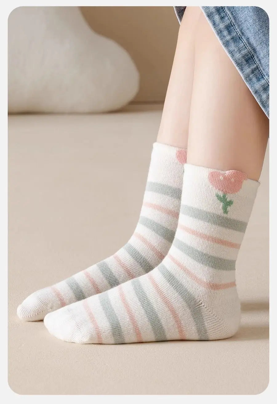 5Pairs Children's Socks Wool Circle with Wool Thickening Skin Warm Stockings