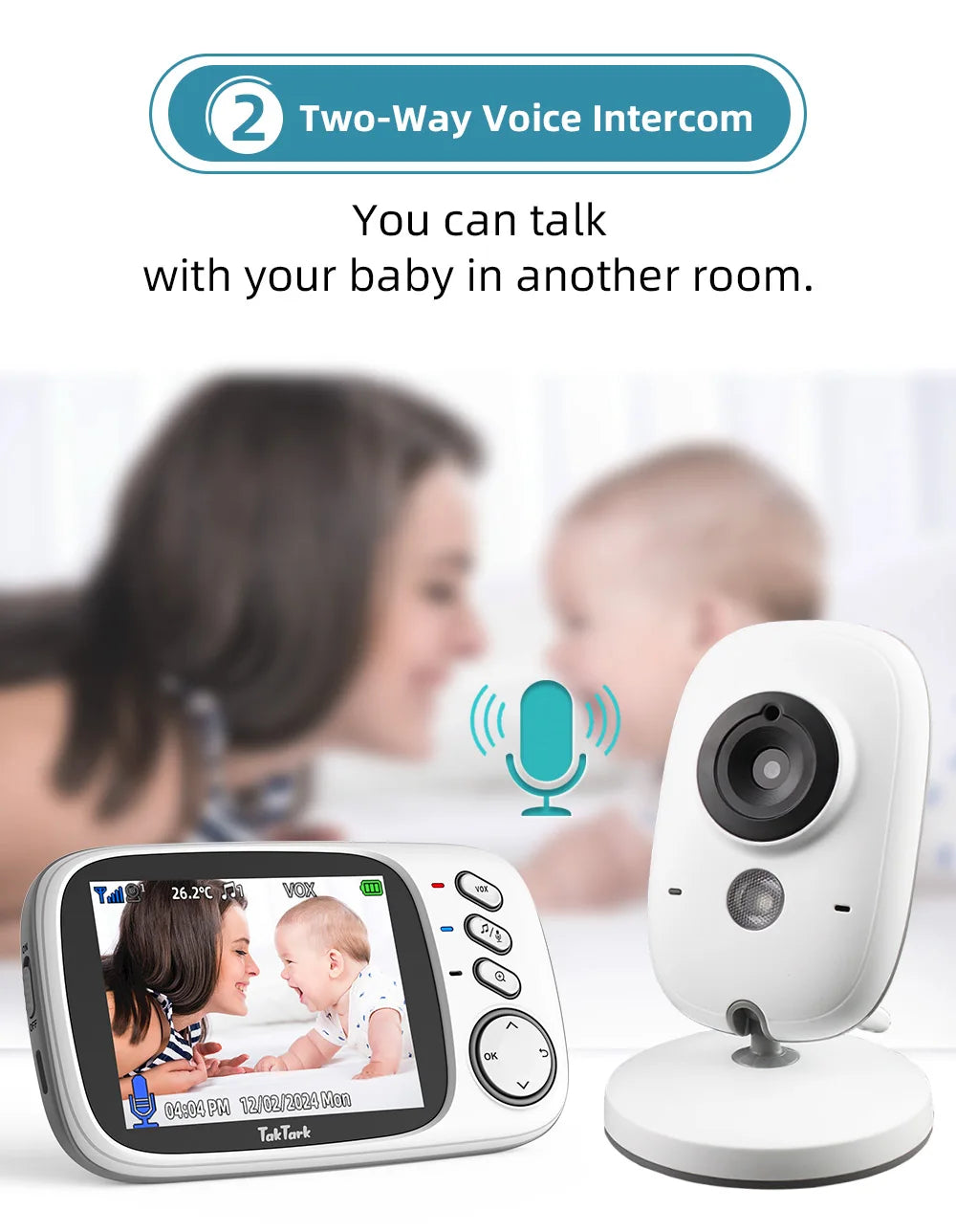 3.2 Inch Wireless Video Baby Monitor With Lullabies Auto Night Vision Two Way Intercom Temperature Monitoring Babysitter