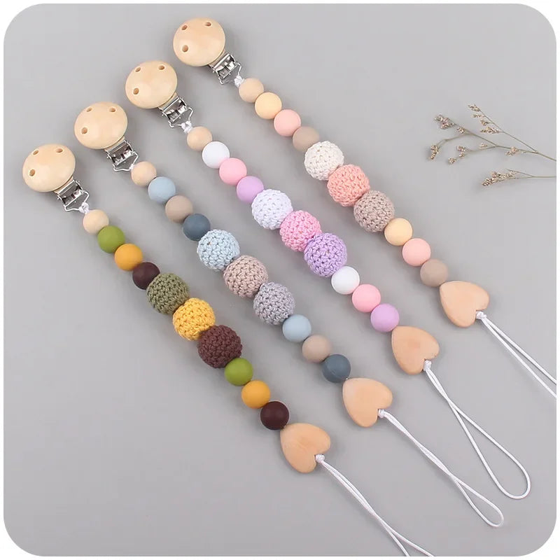 1-2pcs New Baby Pacifier Clips Teethers Bracelet Babies Chain Cute Big Crochet Color Wool Ball Newborn Dummy Nipples Holder Clip