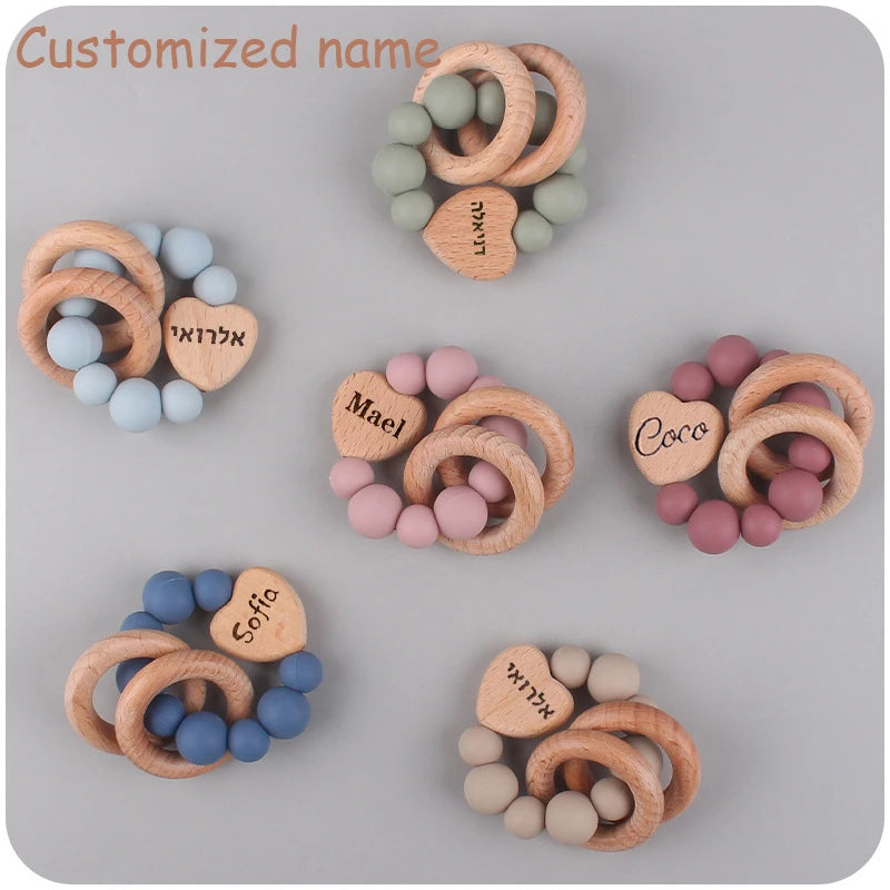 Personalized Customized Name Baby Pacifier Clips Chains Teething Bracelet Beech Wood Silicone Beads Dummy Nipple Holder