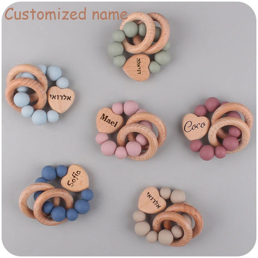 Personalized Customized Name Baby Pacifier Clips Chains Teething Bracelet Beech Wood Silicone Beads Dummy Nipple Holder