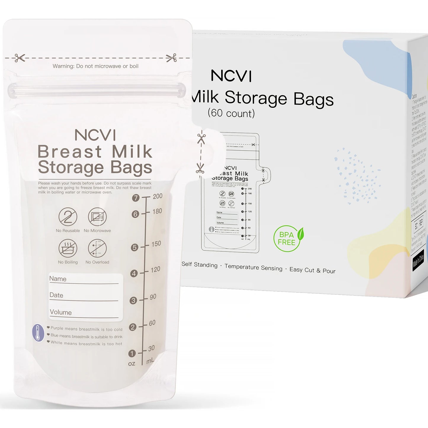 Breastmilk Storage Bags, 200ml Milk Freezer Bags for Breastfeeding, Temp-Sensing, Doubled-Sealed,Preservation Bag, BPA Free