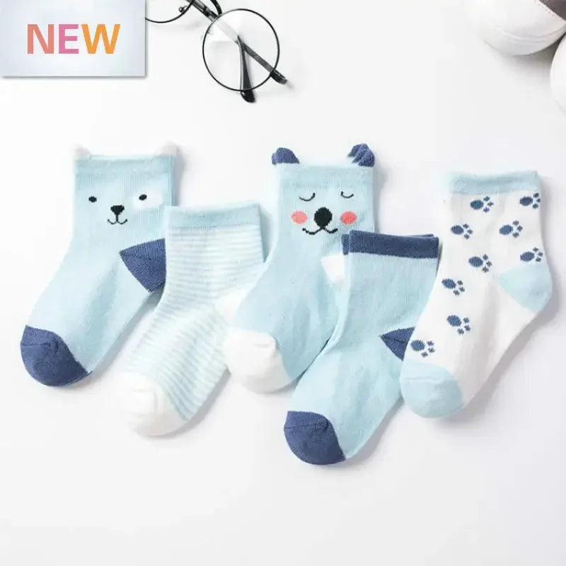 5Pairs Pure Cotton Animal Design Fadeless Soft Baby Socks