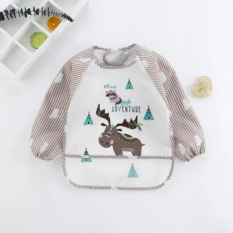 1Pcs Waterproof Eating Smock Infant Toddler Baby Cartoon Long Sleeve Bib