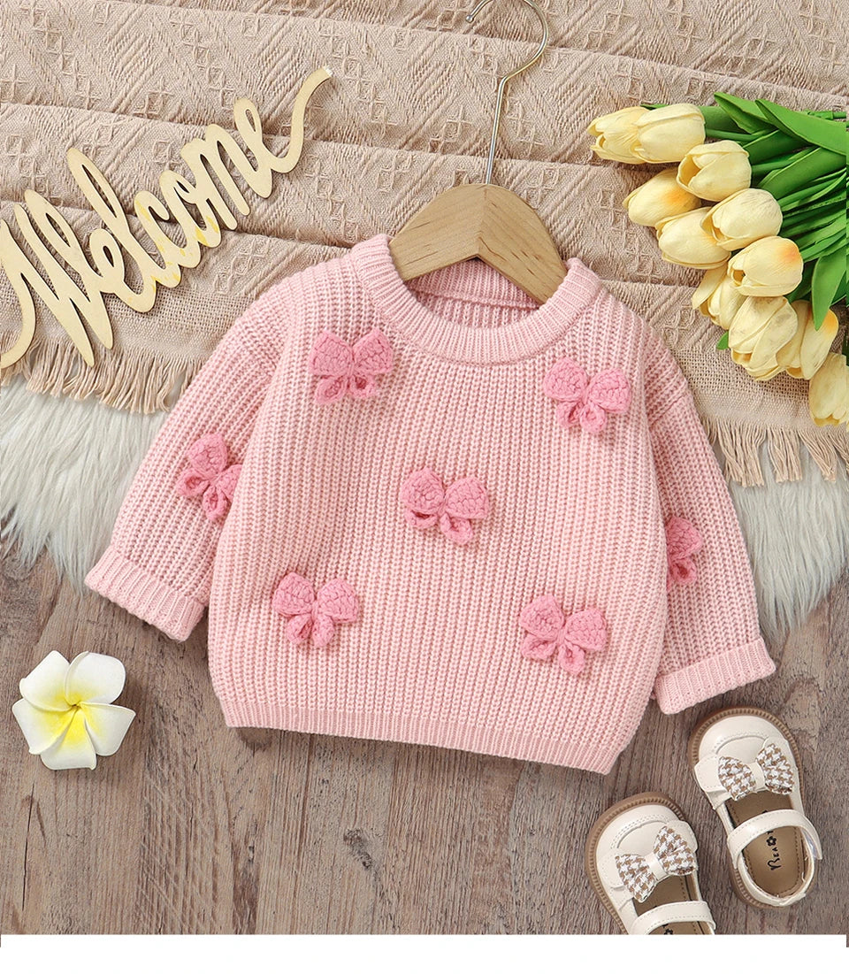 Crew Neck Long Sleeve Knitted Baby Girl Sweater