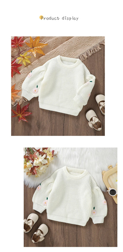 Baby Girl Casual Round Neck Long Sleeve Knitted Sweaters