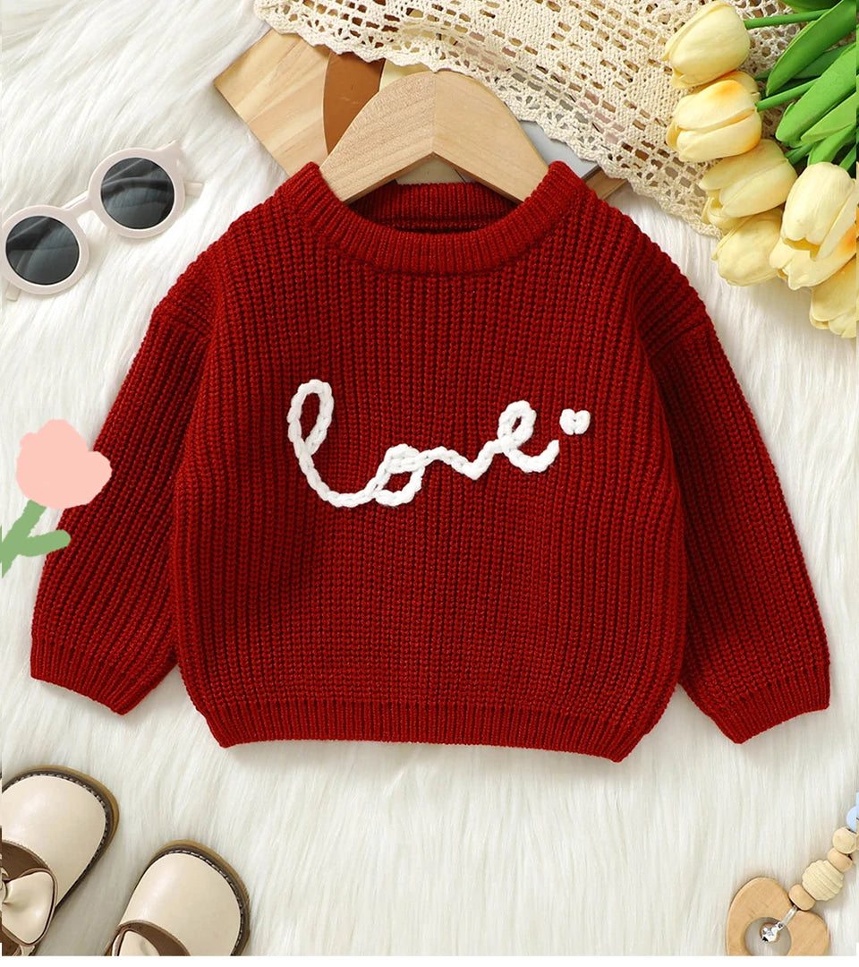 Newborn  Baby Girl Knitted Letter Sweater Solid Color