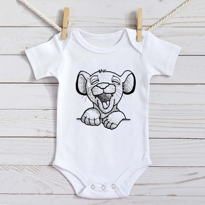 Unisex Baby Lion King Simba Cartoon Black Short Sleeve Cotton Bodysuit