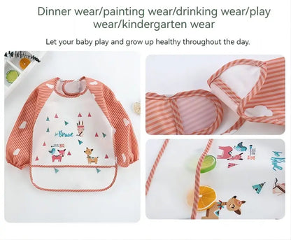 1Pcs Waterproof Eating Smock Infant Toddler Baby Cartoon Long Sleeve Bib