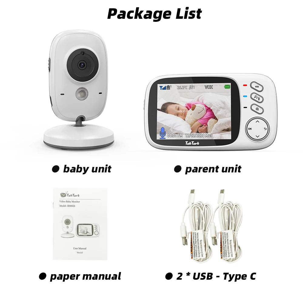 3.2 Inch Wireless Video Baby Monitor With Lullabies Auto Night Vision Two Way Intercom Temperature Monitoring Babysitter