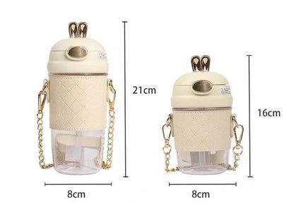 Simple Fashion Plastic Water Bottle For Girls With Leather Sleeve And Strap Straw Adult Pregnant Women Portable Sippy Cups