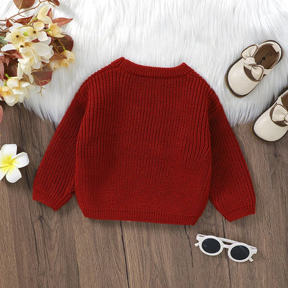 Newborn  Baby Girl Knitted Letter Sweater Solid Color