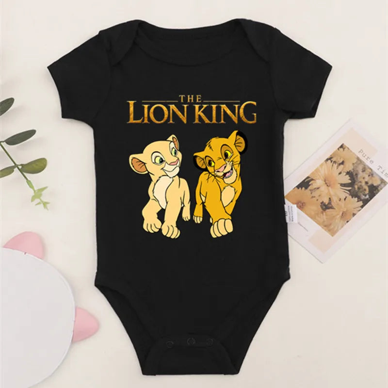 Unisex Baby Lion King Simba Cartoon Black Short Sleeve Cotton Bodysuit