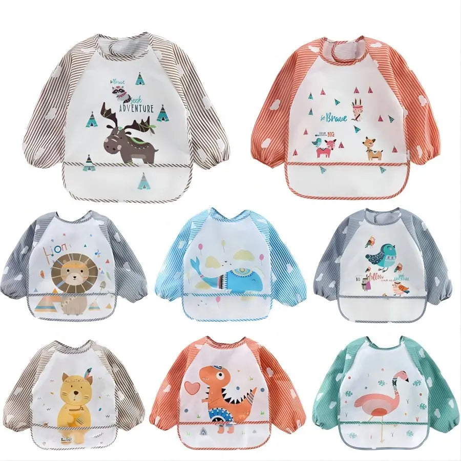 1Pcs Waterproof Eating Smock Infant Toddler Baby Cartoon Long Sleeve Bib