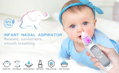 Baby Electric Nasal Aspirator Nose Suction Device with Food Grade Silicone Mouthpiece 3 Suction Modes and Soothing Music