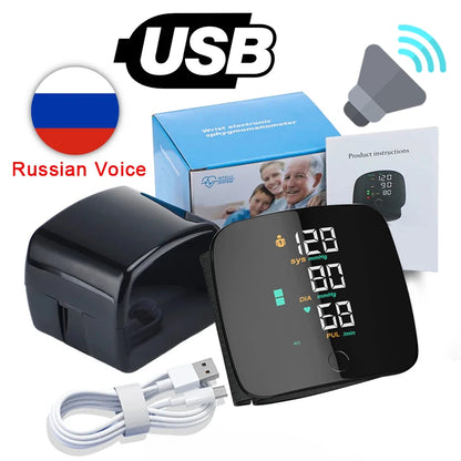 New Touch Screen LED Rechargeable Wrist Blood Pressure Monitor Russian / Arabic / Spanish Voice Broadcast Tonometer BP Monitor