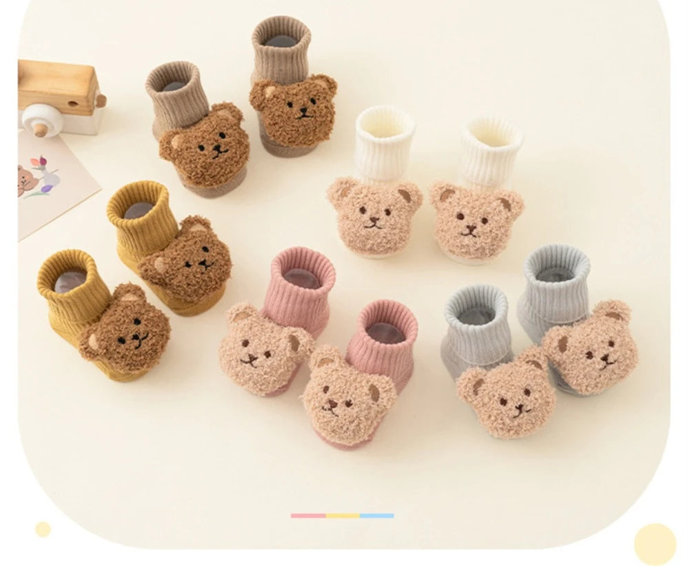 Unisex Cute Cartoon Bear Baby Socks Soft Cotton Anti Slip Soled