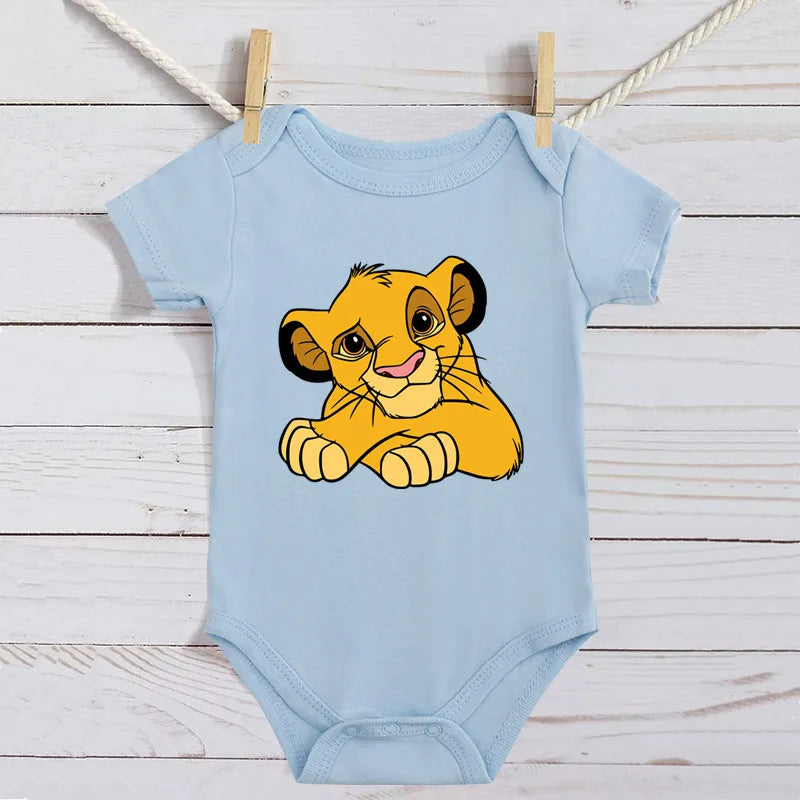 Unisex Baby Lion King Simba Cartoon Black Short Sleeve Cotton Bodysuit