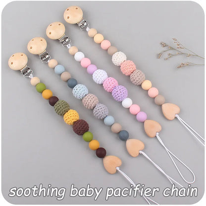 1-2pcs New Baby Pacifier Clips Teethers Bracelet Babies Chain Cute Big Crochet Color Wool Ball Newborn Dummy Nipples Holder Clip