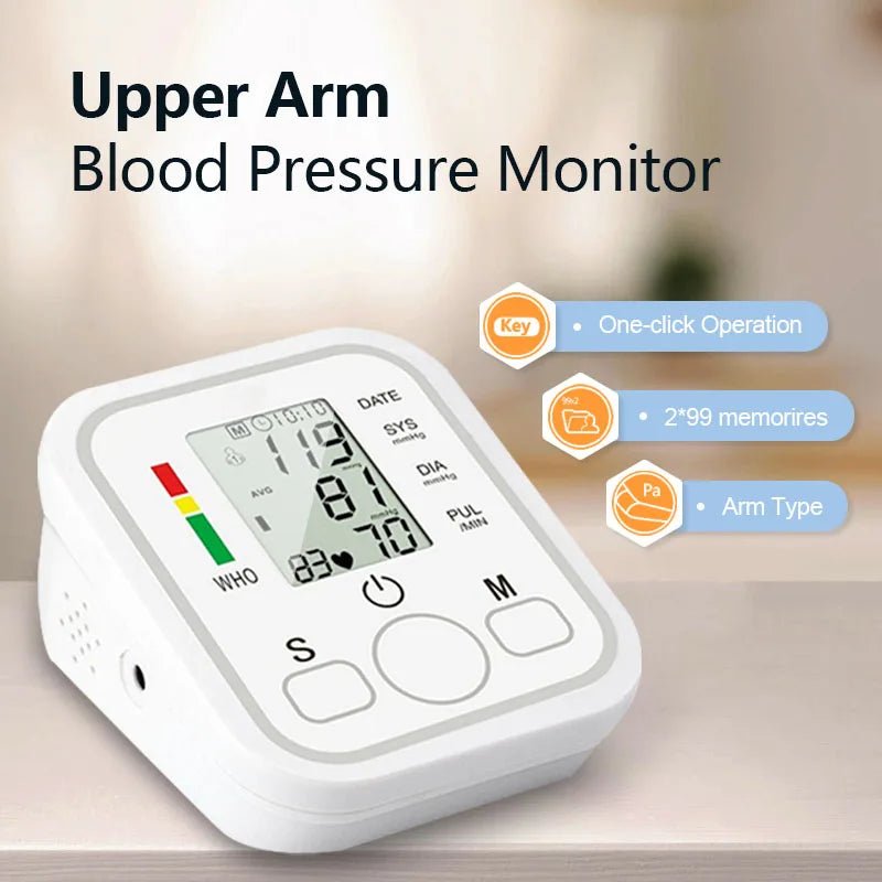 AJC Portable Upper Arm BP Meter Electronic Digital Blood Pressure Monitors Automatic Measurement Shut Off Sphygmomanometer