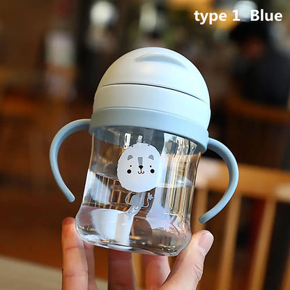 250ML Cartoon Pattern Outdoor Child Drinking Bottle with Straw Baby Feeding Cup for Kids Training Portable Handle Water Bottle