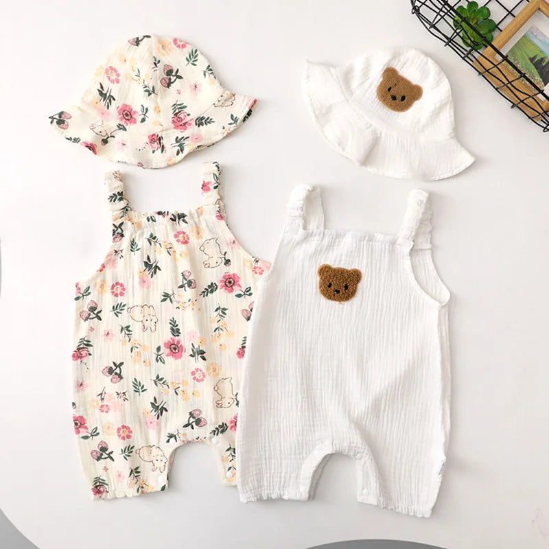 Sleeveless Baby Romper with Hat