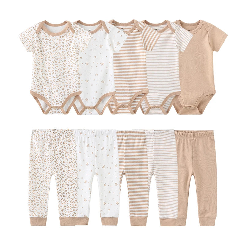 Unisex 6/9/10Pieces Cotton New Born Bodysuits+Pants