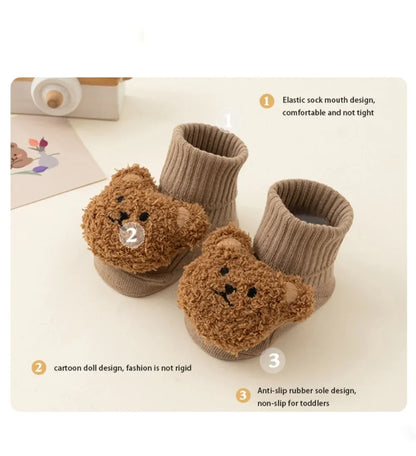 Unisex Cute Cartoon Bear Baby Socks Soft Cotton Anti Slip Soled