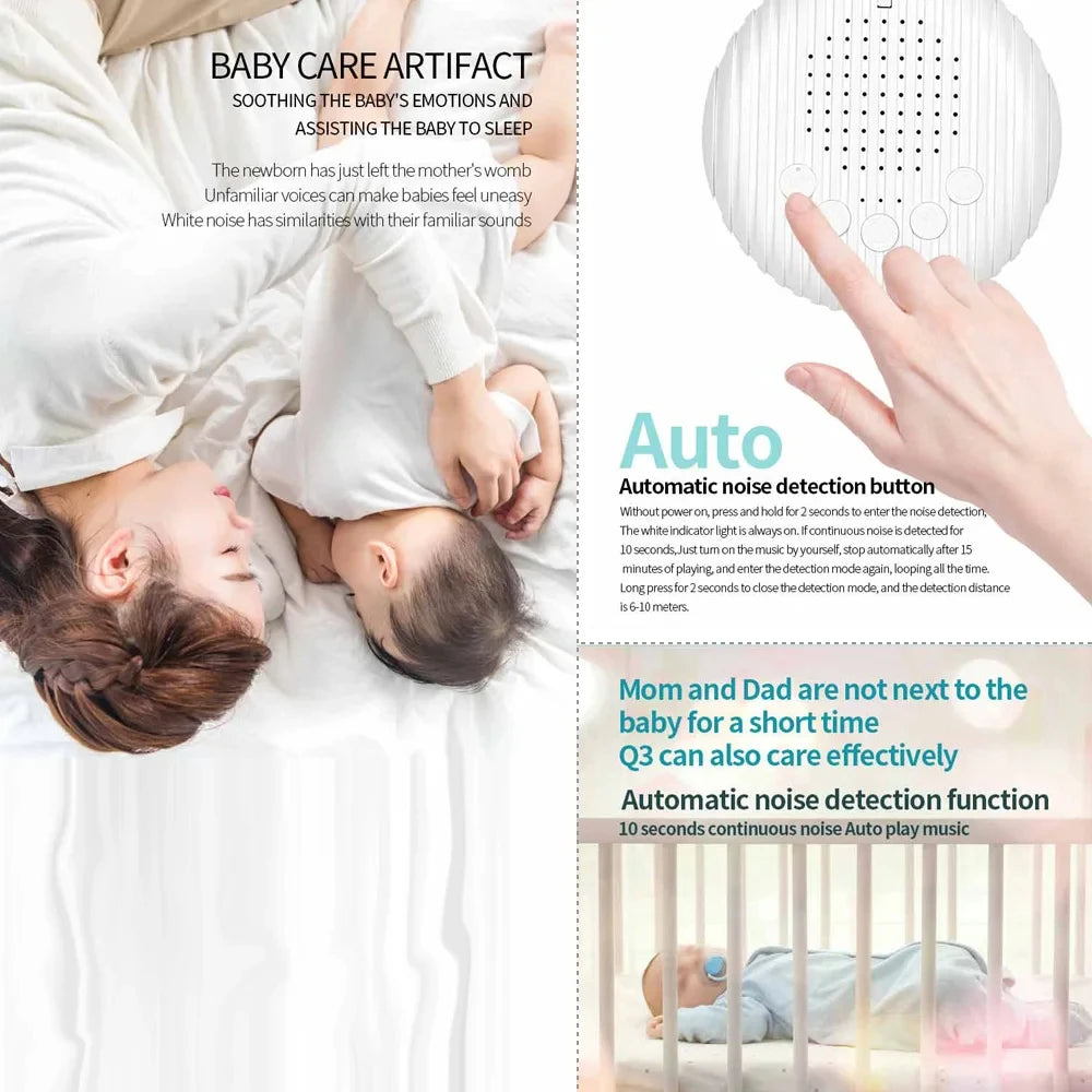 10 Songs White Noise Sound Machine Portable Baby Sleep Machine Soothing Sounds Volume Adjustable Built in Rechargeable BatteryQ3