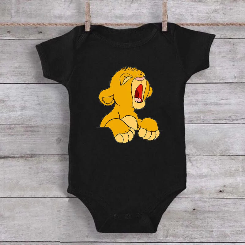 Unisex Baby Lion King Simba Cartoon Black Short Sleeve Cotton Bodysuit